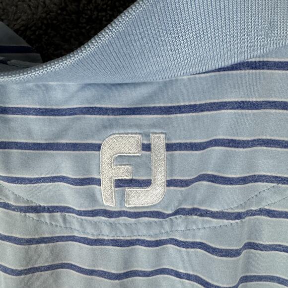 FootJoy Polo Shirt Mens Medium Blue Striped Bala Golf Embroidered Performance - Picture 9 of 10